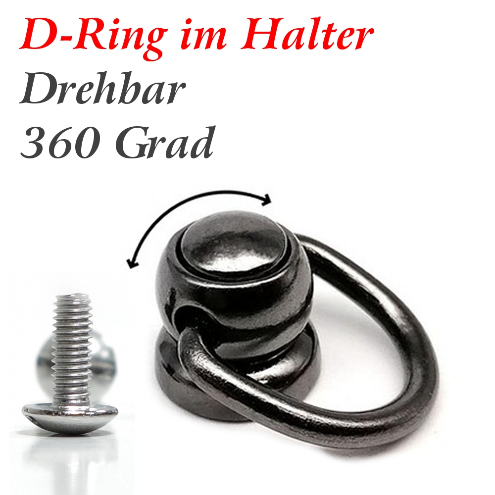 D-Ring 15mm >> Schraubgewinde, Halter 360 Grad drehbar, D-Ring