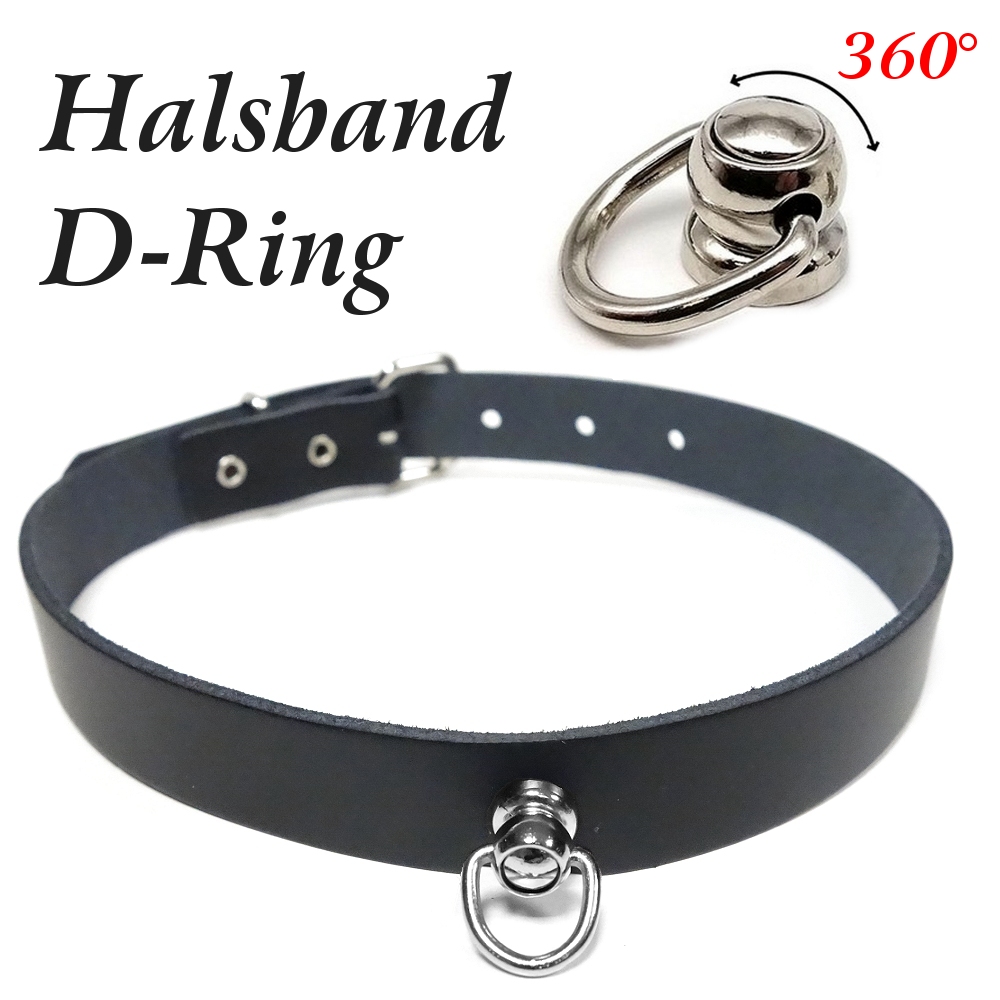 Bild 1 von Halsband in Leder mit 360 Grad drehbarem D-Ring 15mm  - Silber