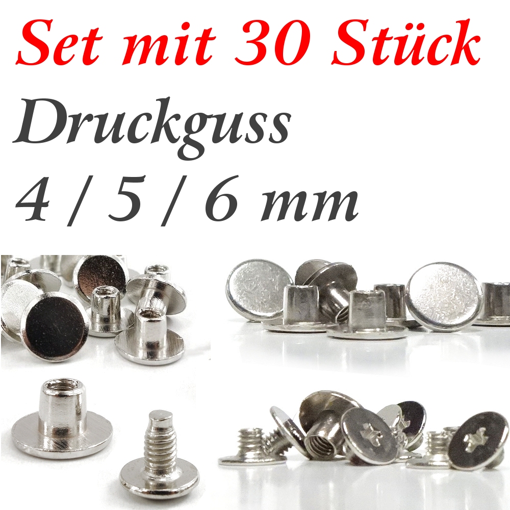 Bild 1 von Zubehör: 30 Stück Gürtelschrauben >> Set:  Füllhöhe 4mm + 5mm + 6mm (Druckguss)