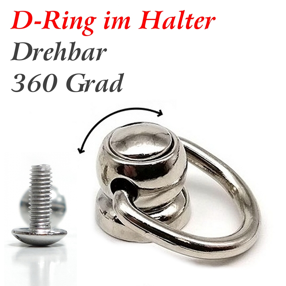 Bild 1 von einzelner D-Ring 15mm >> Schraubgewinde, Halter 360 Grad drehbar, D-Ring schwenkbar, Farbe: Silber