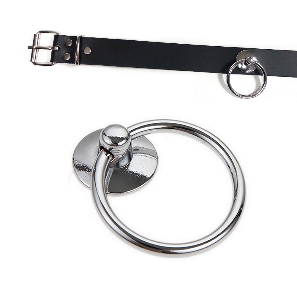 Bild 1 von Halsband in Leder mit Giant O-Ring 35mm - Silber (Echtlederhalsband)