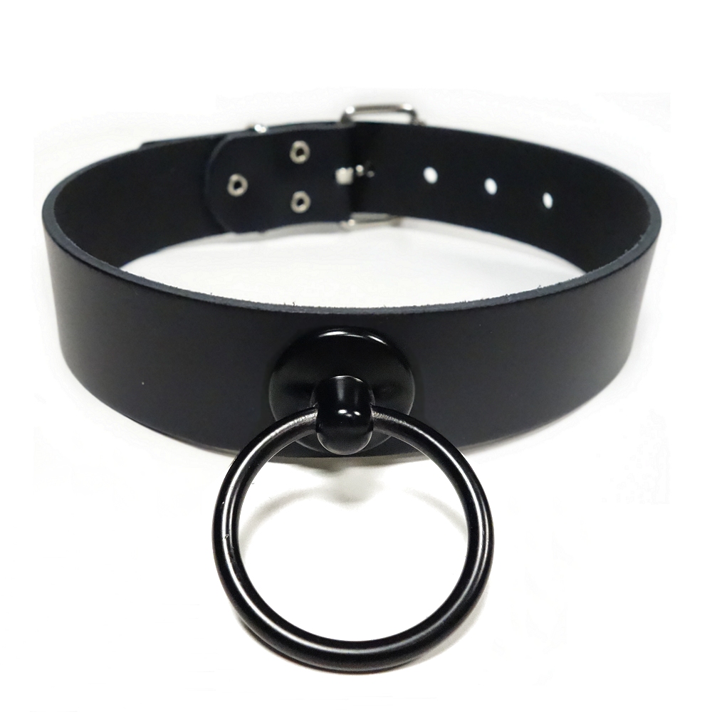 Bild 1 von Halsband in Leder mit Giant O-Ring 35mm - Schwarz (Echtlederhalsband)