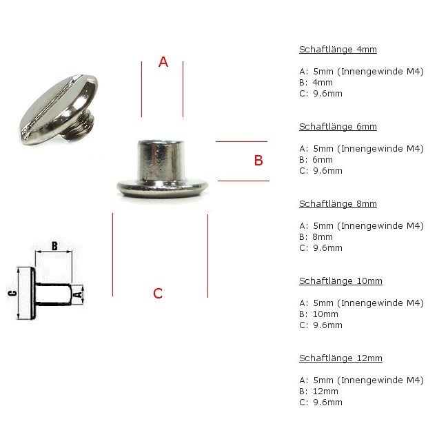 10 Schraubnieten mit Ring Gürtelschrauben Buchschrauben Buchnieten  Variantenwahl
