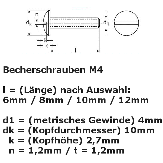 Bild 1 von Montageoption: Tellerschraube M4 (Gewinde 4mm), Länge 6mm, Edelstahl, M4x6