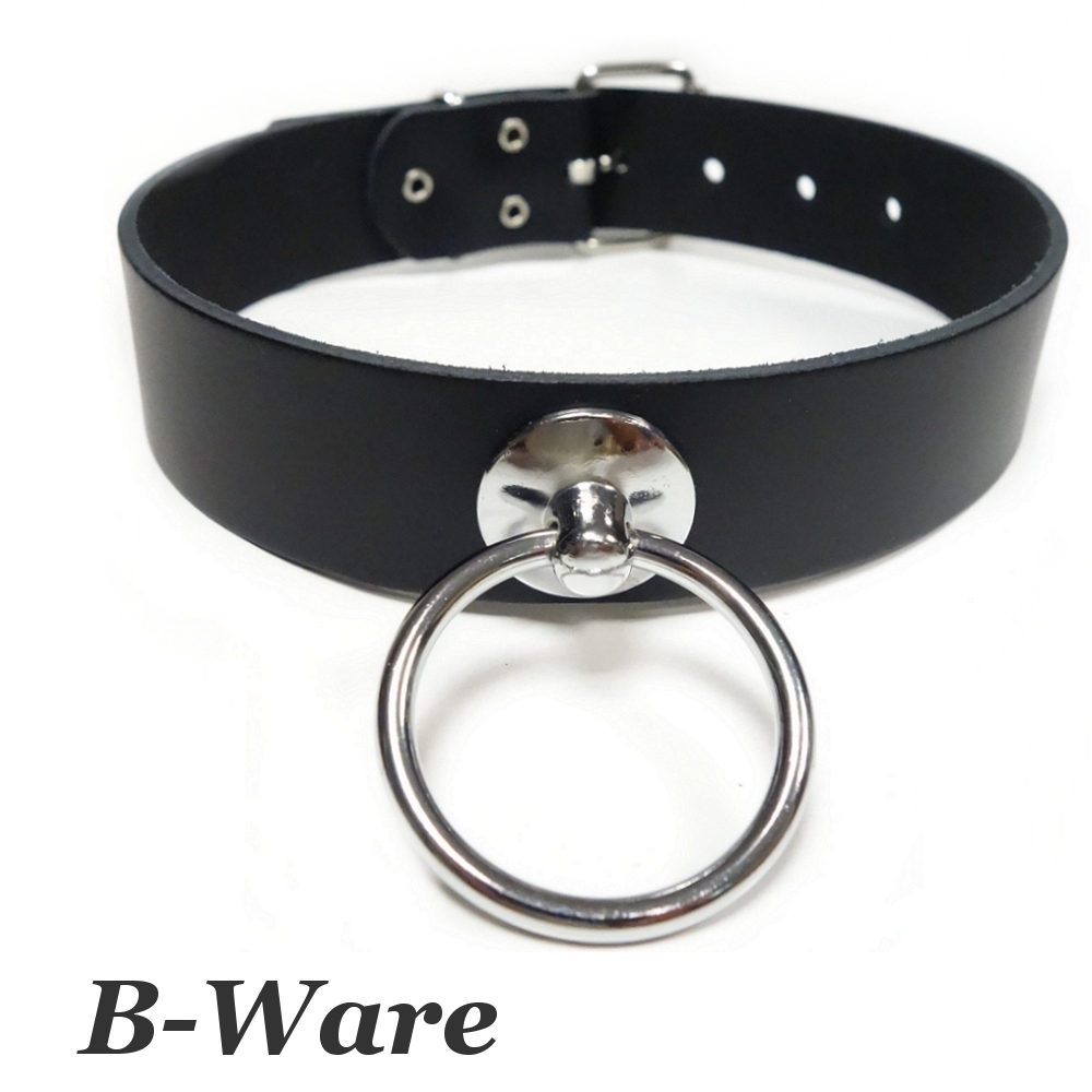Bild 1 von Halsband in Leder - Giant O-Ring 35mm - Silber >> B-Ware / 2.Wahl !