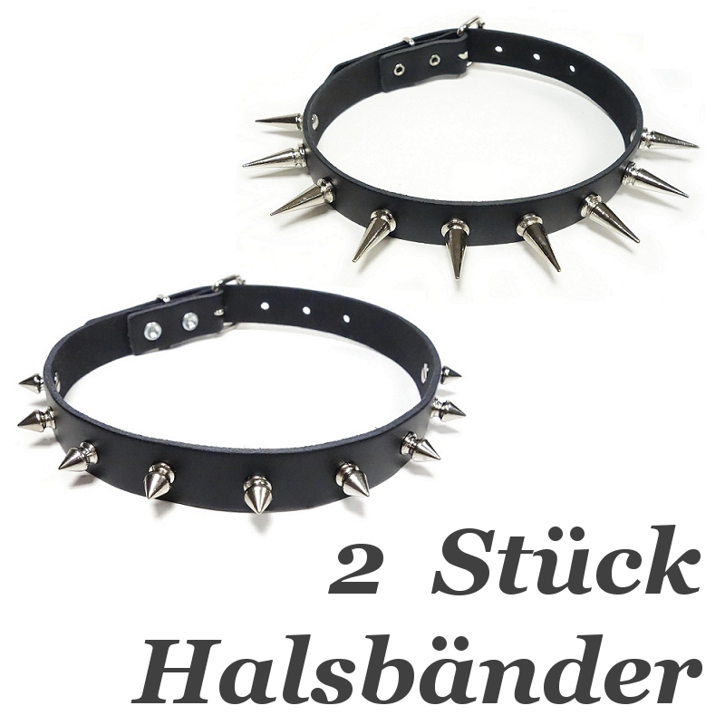 Bild 1 von . Set: 2 Stück >> Nietenhalsbänder, Choker >> mit Killernieten 12mm + 25mm, 1-reihig