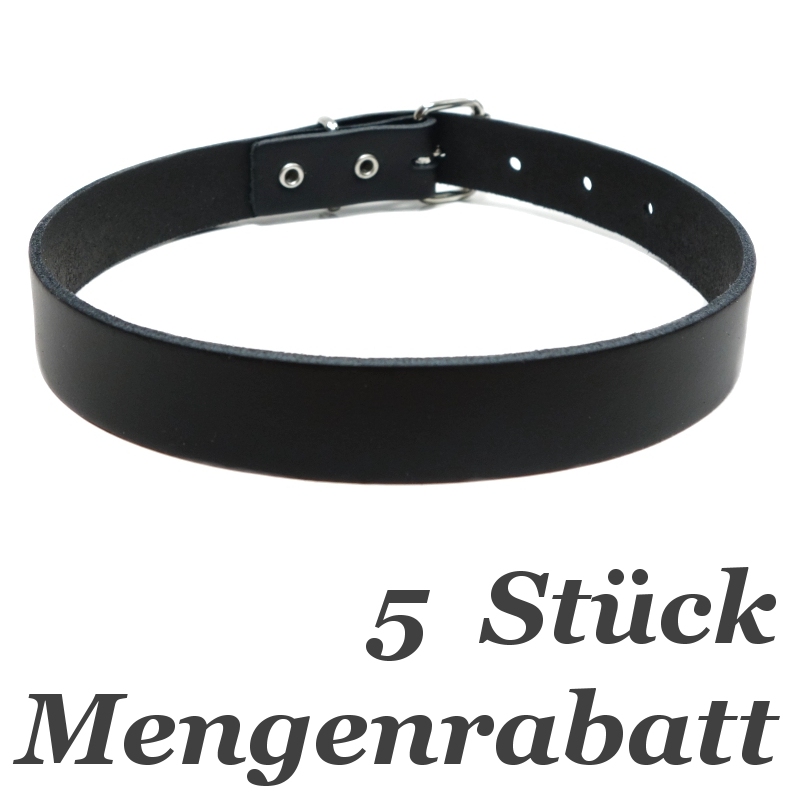 Bild 1 von . Set: 5 Stück >> Halsband in Leder - Lederhalsband, Echtleder Ledergurt Schwarz (Blank)
