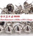 Bild 3 von 100 Stück 4-PIN Nieten >> Spitznieten 9mm x 5mm (Premiumqualität)