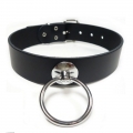 Bild 1 von Halsband in Leder mit Giant O-Ring 35mm - Silber (Echtlederhalsband)